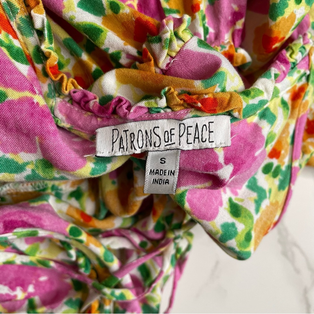 Patrons of Peace Tie Strap Floral Flower VNeck Ruffle Baby Doll Dress | Small - Picture 9 of 9